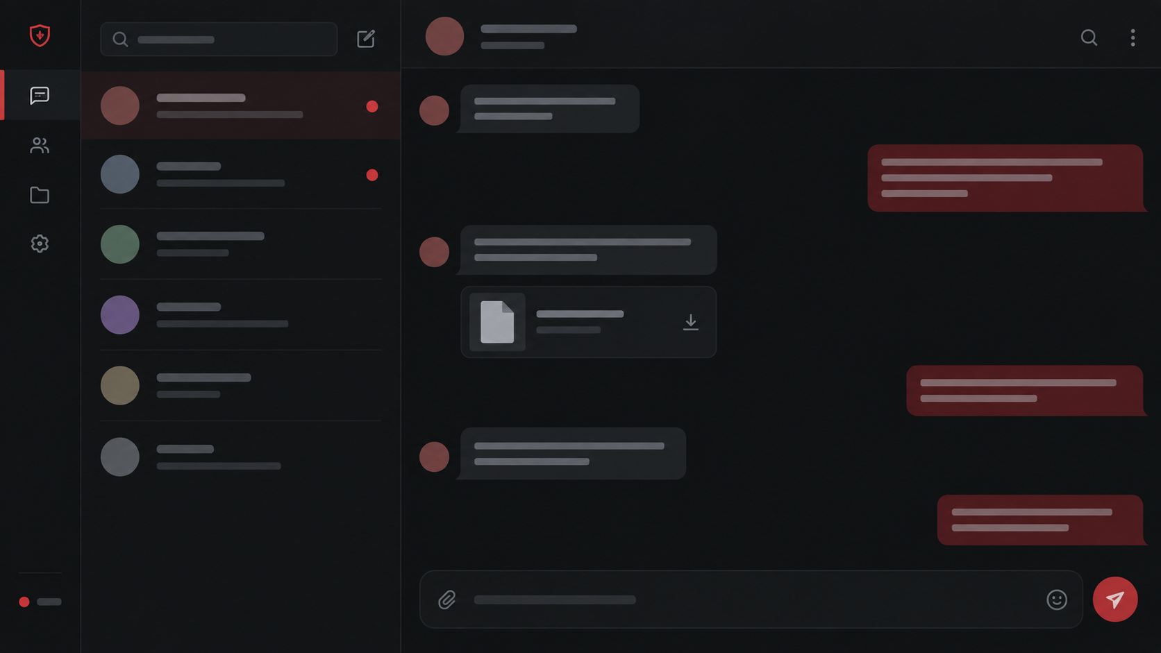 Concept illustration of a direct message conversation with contacts and shared document